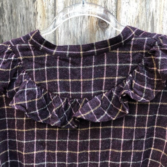 Madewell Purple Windowpane Plaid Ruffle Long Sleeve Top Medium - Picture 10 of 13